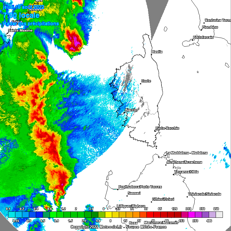 Animation radar du passage de l'orage en Corse le 18 août 2022