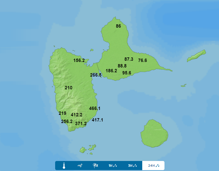 Cumuls de pluie de la tempête Fiona en Guadeloupe