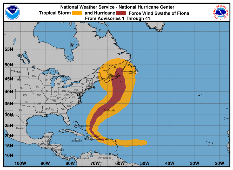 Trajectoire des vents de l'ouragan Fiona - © NHC