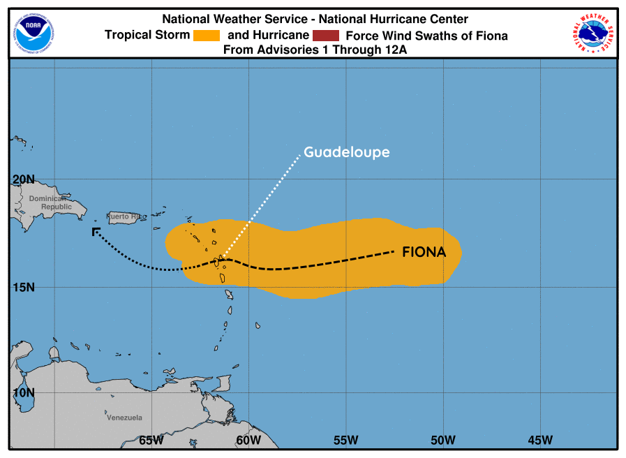 Trajectoire de la tempête tropicale Fiona