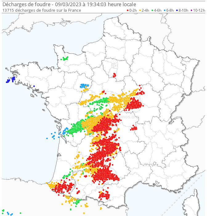 Carte des éclairs en France ce jeudi 9 mars 2023