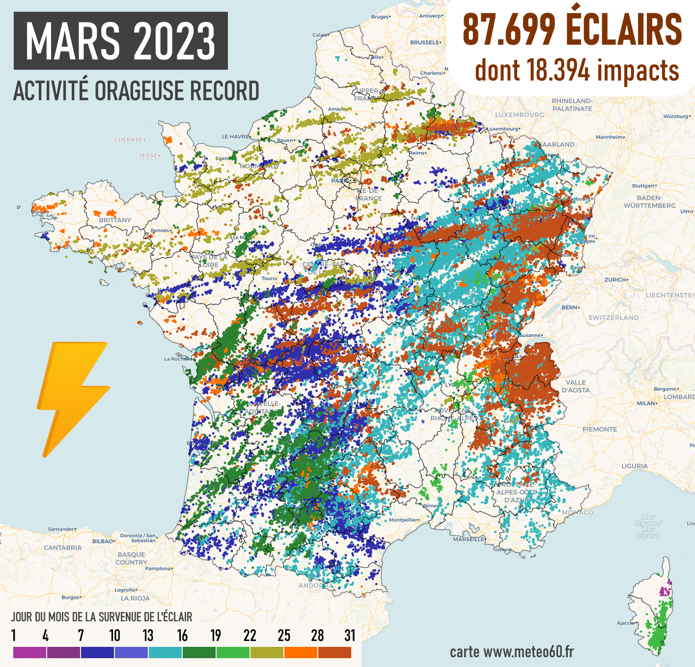 87.699 éclairs enregistrés en France en mars 2023