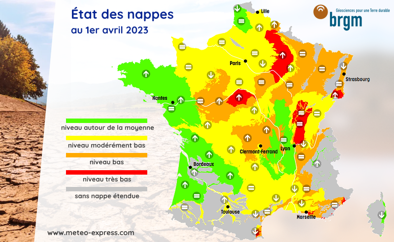 État des nappes phréatiques en France au 1er avril 2023