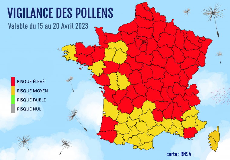 Carte de vigilance des pollens du 15 au 20 avril 2023