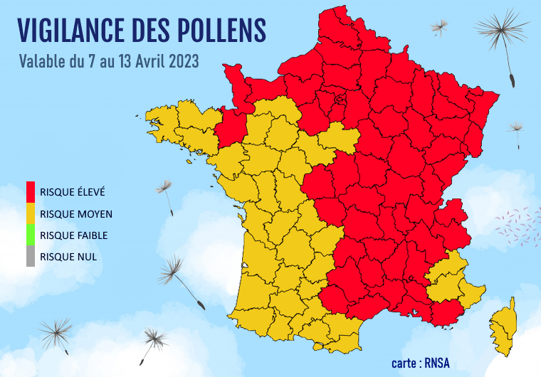 Carte de vigilance des pollens du 7 au 13 avril 2023