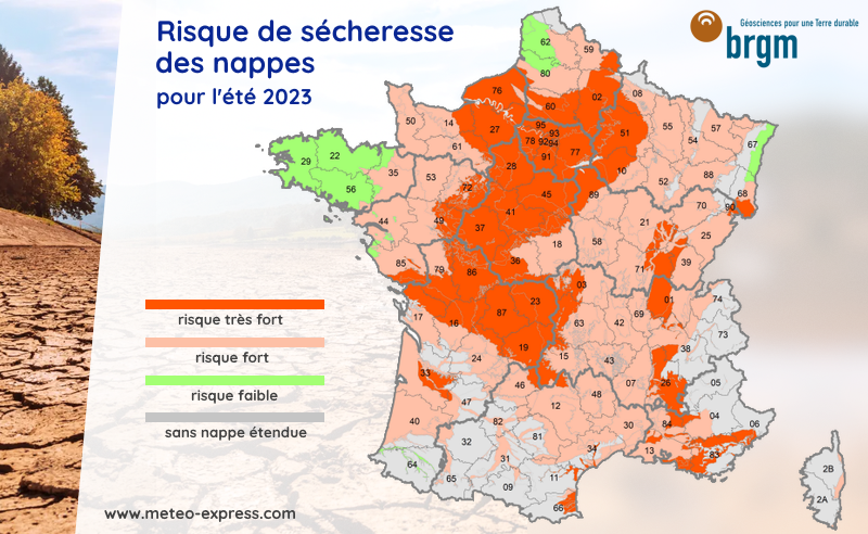 Risque de sécheresse des nappes en France pour l'été 2023