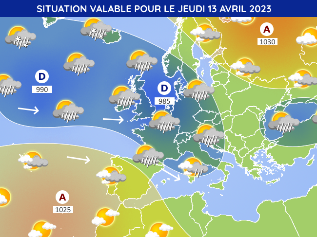 Situation météo en Europe pour le jeudi 13 avril 2023