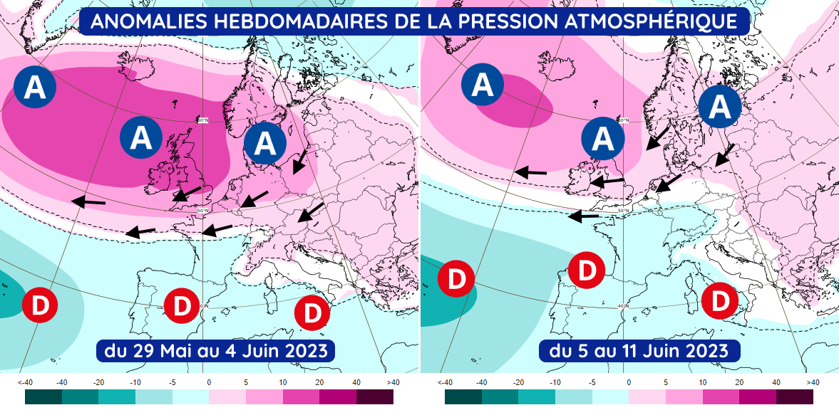 Anomalies hebdomadaires de pression du 29 mai au 4 juin et du 5 au 11 juin 2023