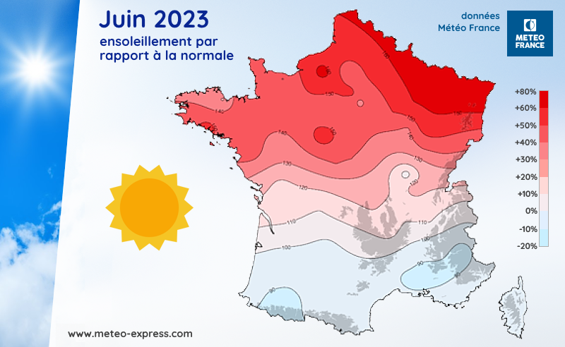 Anomalie d'ensoleillement au mois de juin 2023