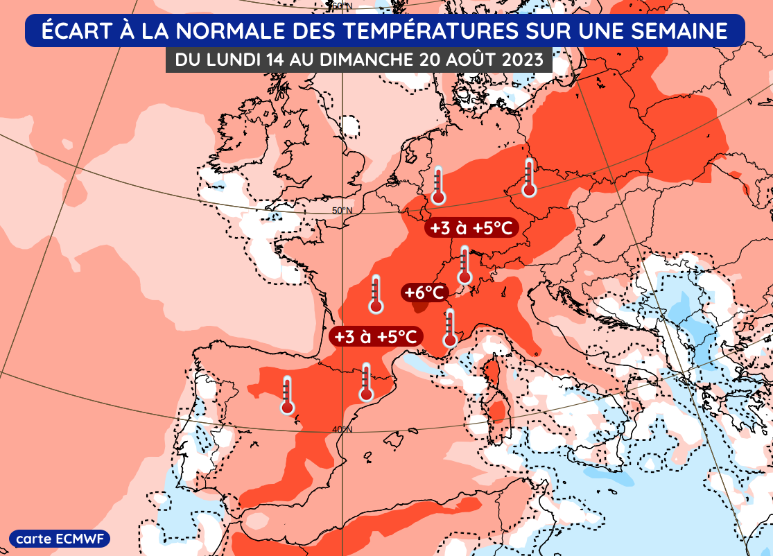 Anomalie thermique envisagée du lundi 14 au dimanche 20 août 2023