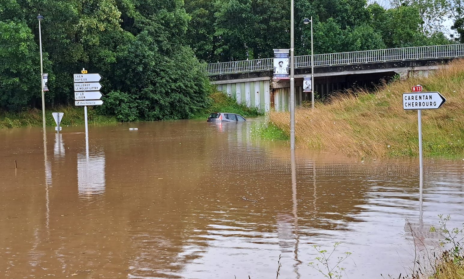 Inondations à Isigny-sur-Mer (50) ce jeudi 3 août 2023