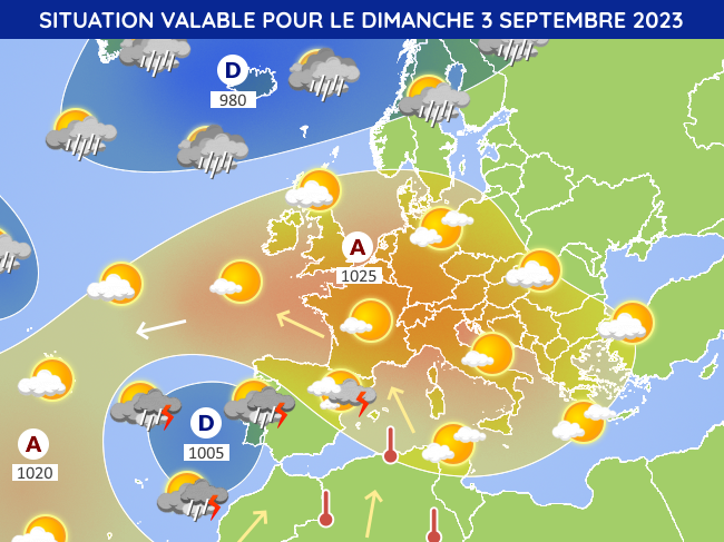 Situation météo en Europe pour le dimanche 3 septembre 2023