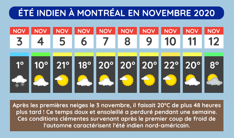 Été indien à Montréal au Québec en novembre 2020 