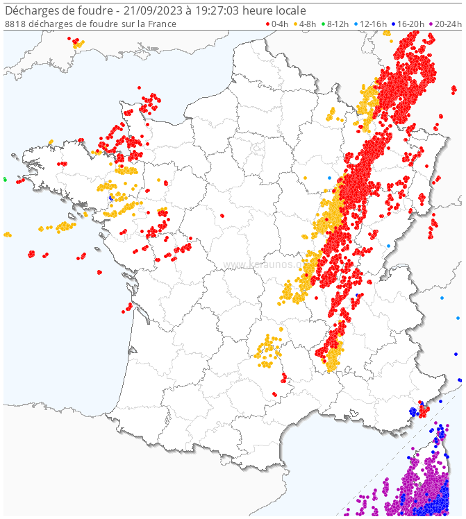 Éclairs enregistrés en France ce jeudi 21 septembre 2023