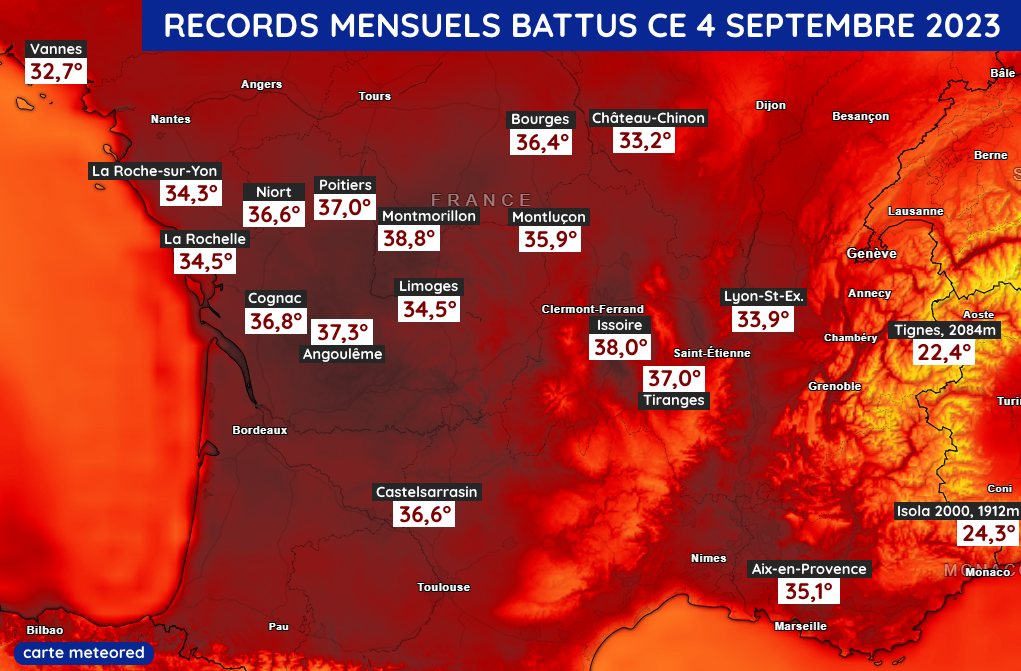 Records mensuels de chaleur ce lundi 4 septembre 2023