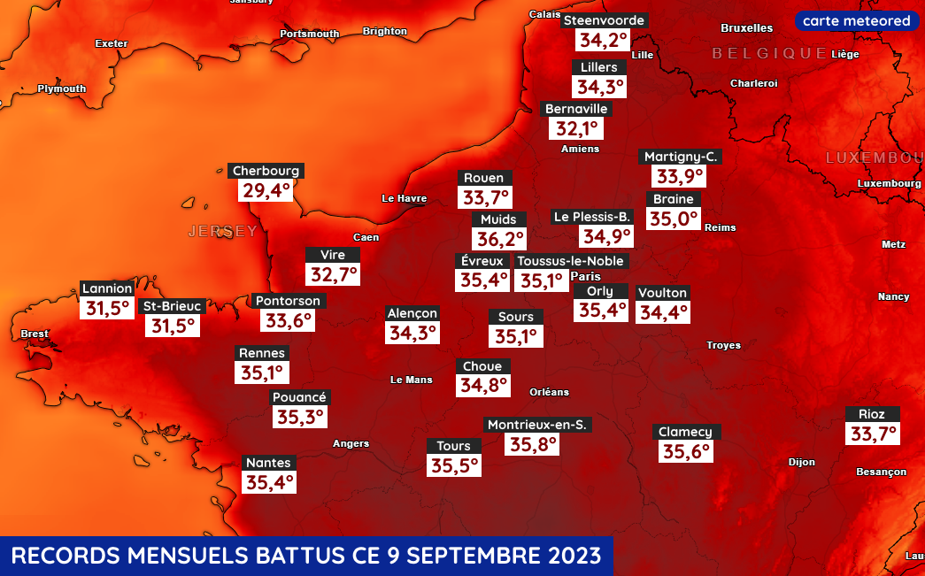 Records mensuels de chaleur ce samedi 9 septembre 2023