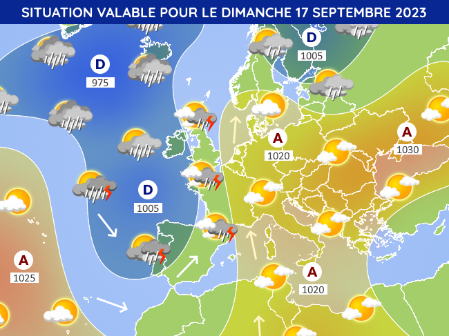 Situation météo en Europe pour le dimanche 17 septembre 2023
