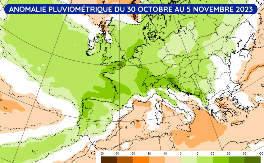 Anomalie pluviométrique du lundi 30 octobre au dimanche 5 novembre 2023