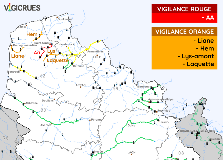 Vigilance rouge crue sur l'Aa dans le Pas-de-Calais ce lundi 6 novembre 2023