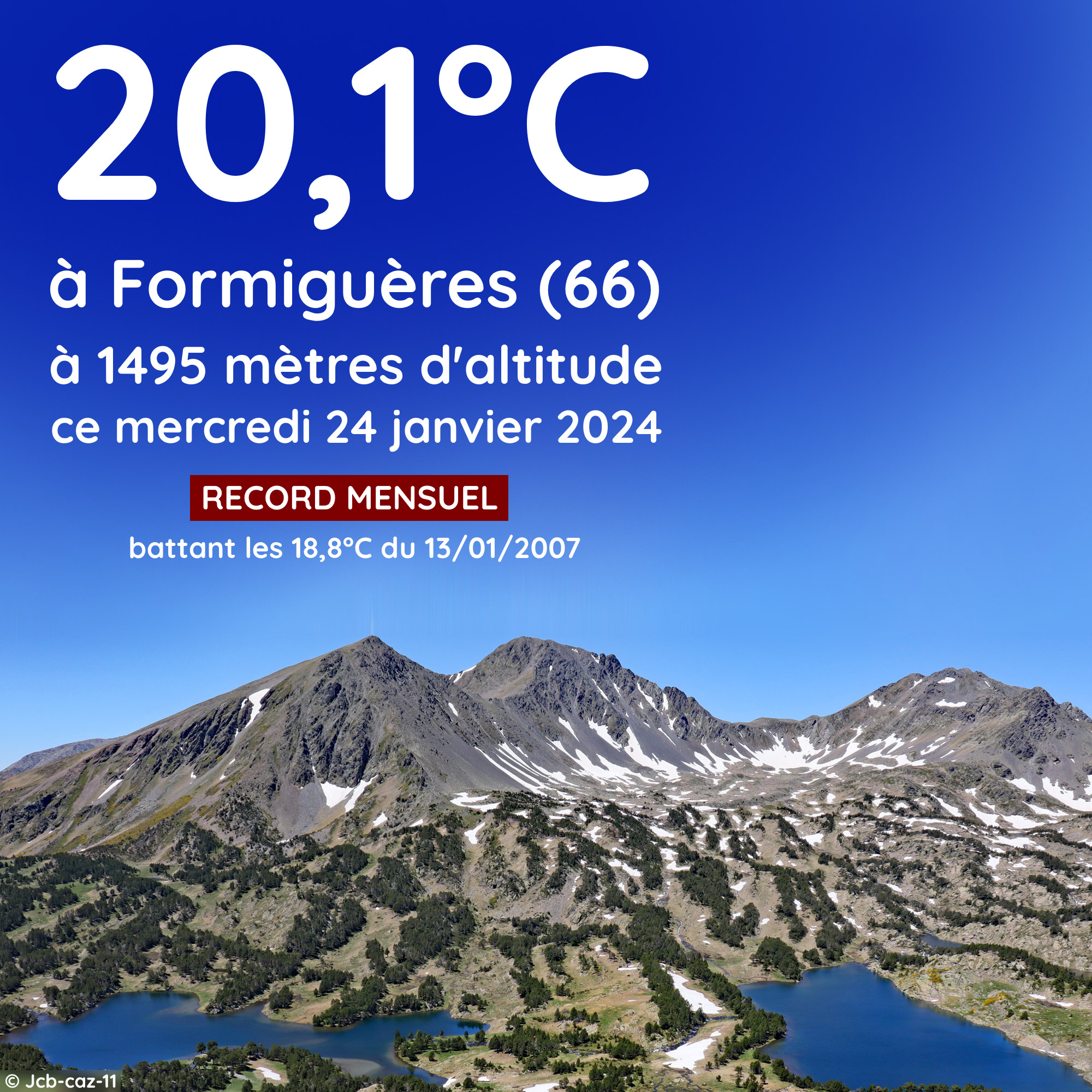 20,1°C à Formiguères (66) à 1495 mètres ce mercredi 24 janvier 2024