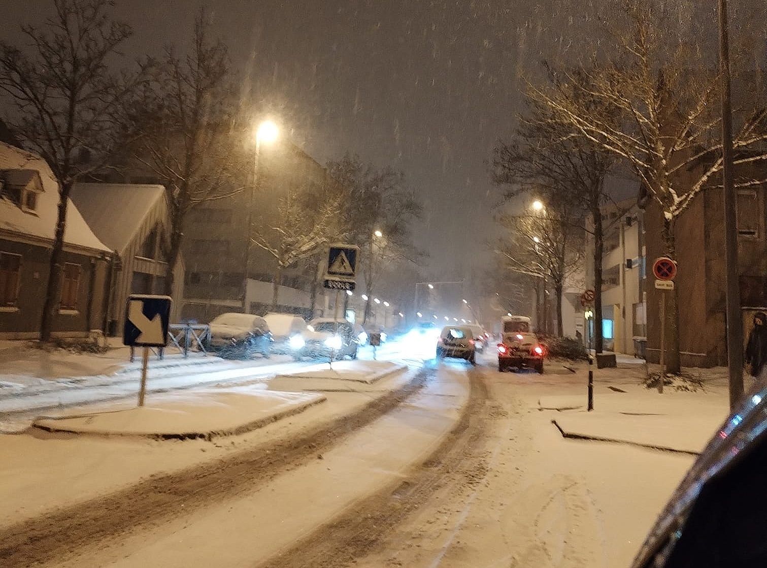 Neige à Mulhouse (68) en soirée du mardi 9 janvier 2024