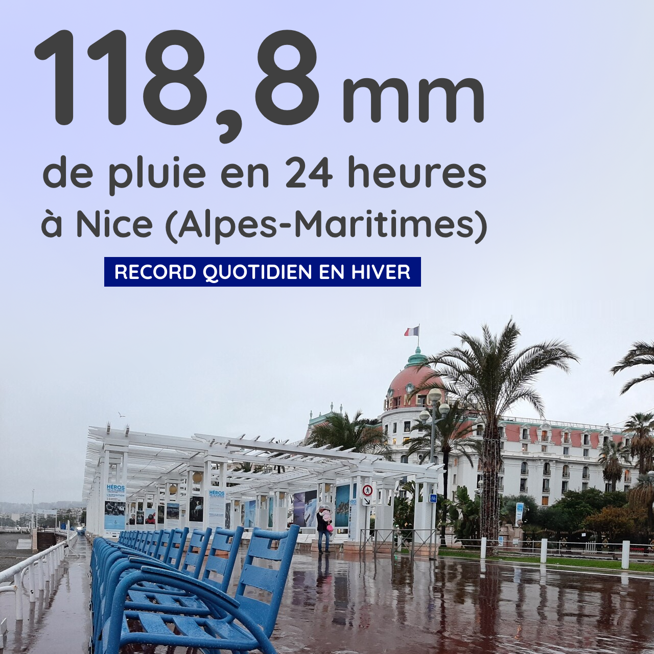 Record quotidien de pluie à Nice (06) ce lundi 26 février 2024 