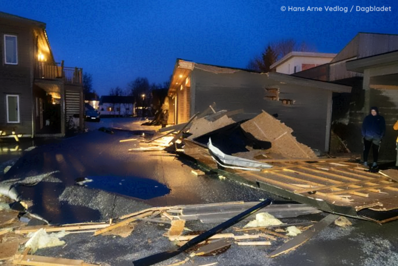 Dégâts de la tempête Ingunn à Bakken (Norvège) ce jeudi 1er février 2024