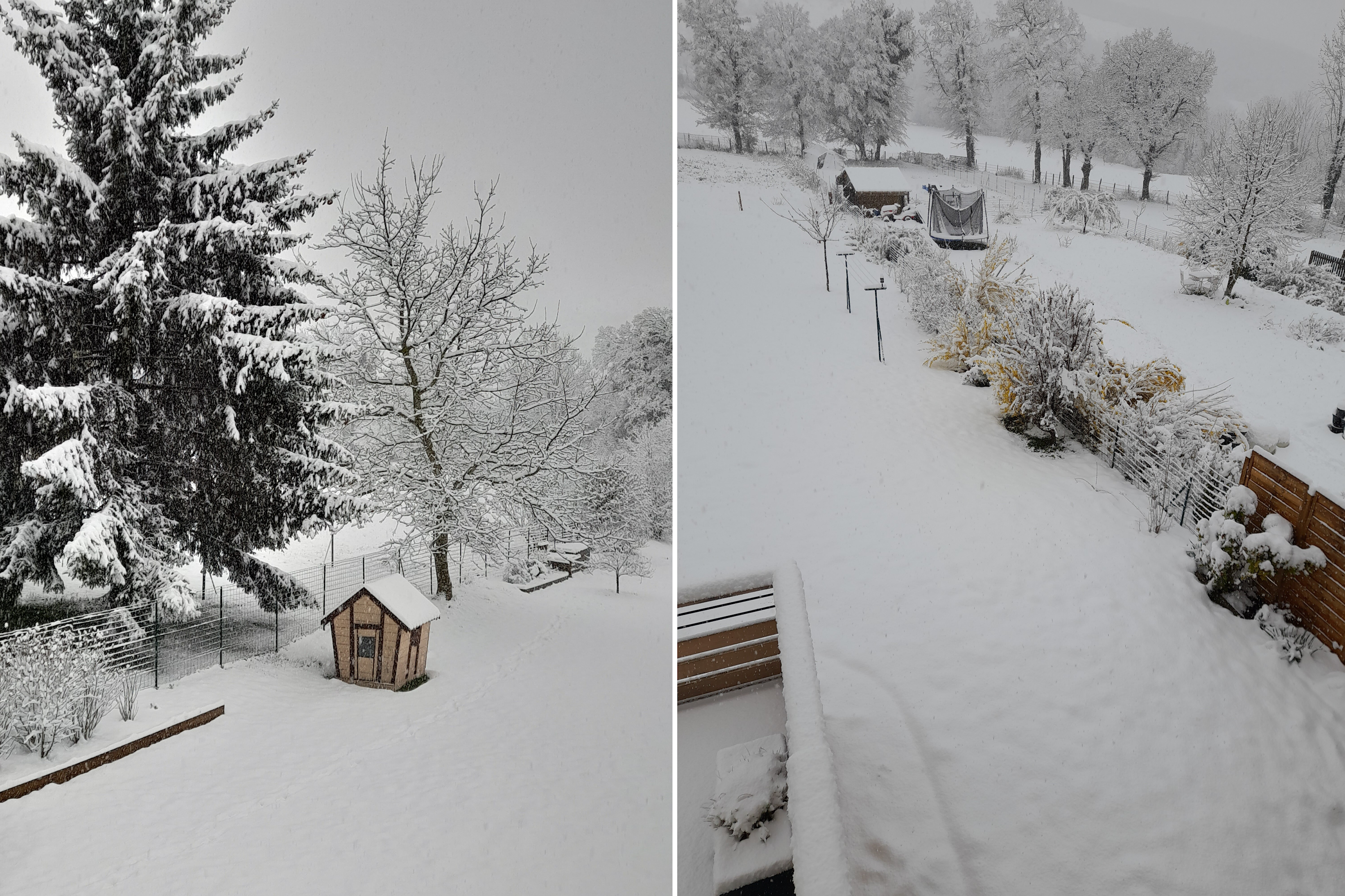 10 cm de neige à Monteynard (38) ce mercredi 27 mars 2024