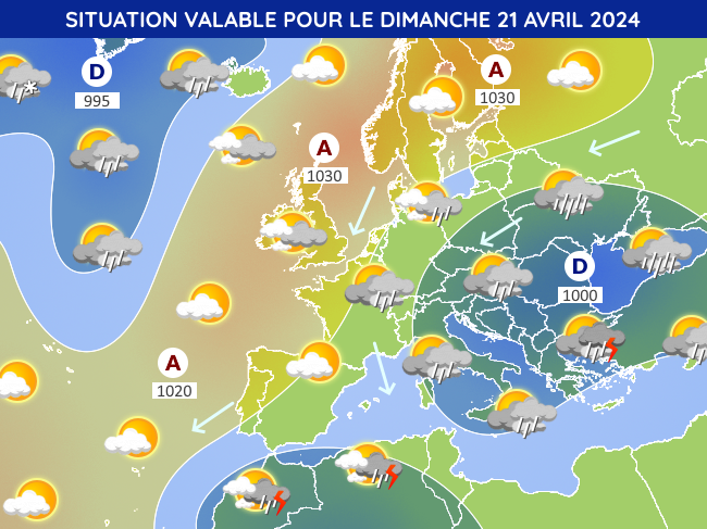 Situation météo en Europe pour le dimanche 21 avril 2024 