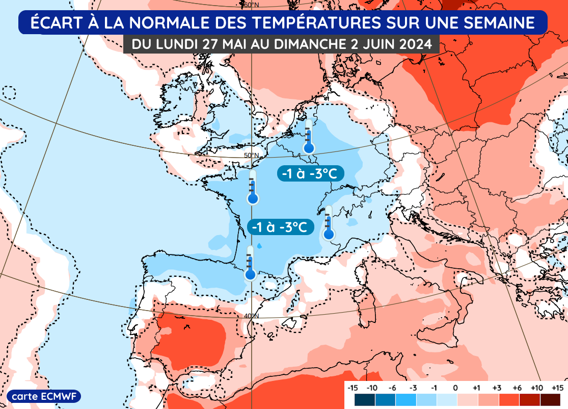 Anomalie thermique du lundi 27 mai au dimanche 2 juin 2024 