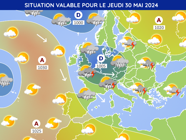 Situation météo en Europe pour le jeudi 30 mai 2024