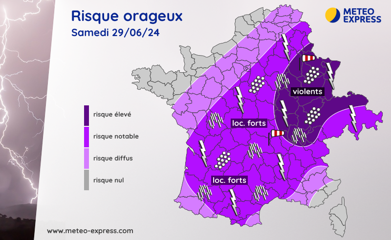 Risque orageux pour le samedi 29 juin 2024