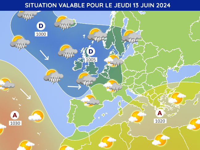 Situation météo en Europe pour le jeudi 13 juin 2024
