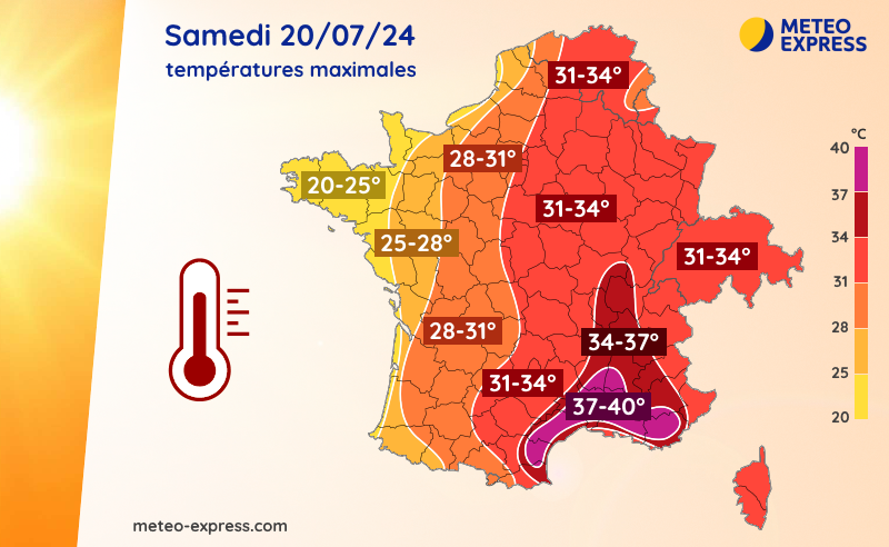 Températures maximales du samedi 20 juillet 2024