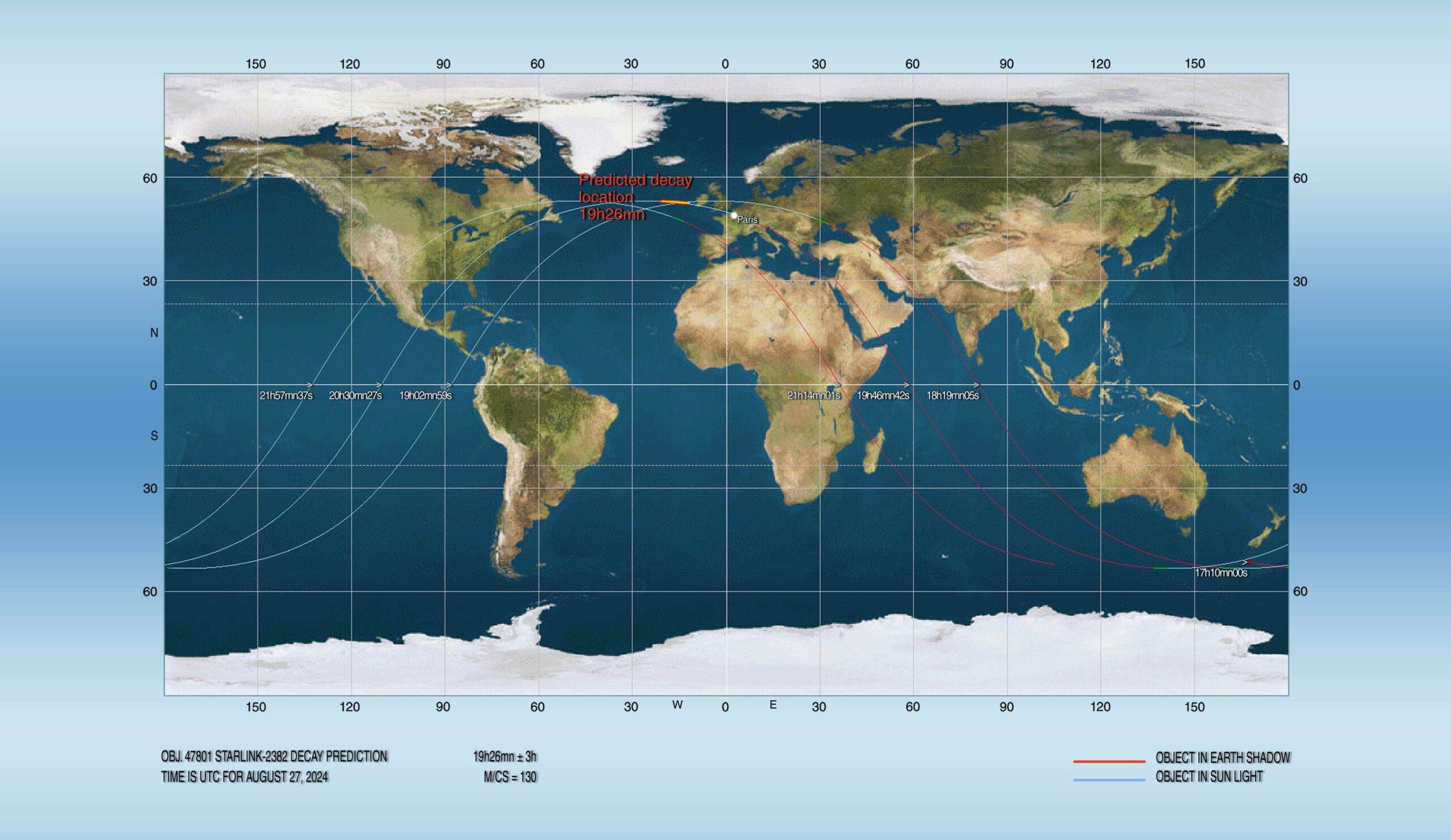 Prédiction de désintégration du satellite ce soir du mardi 27 août 2024