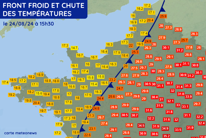 Températures mesurées le samedi 24 août 2024 à 15h30 