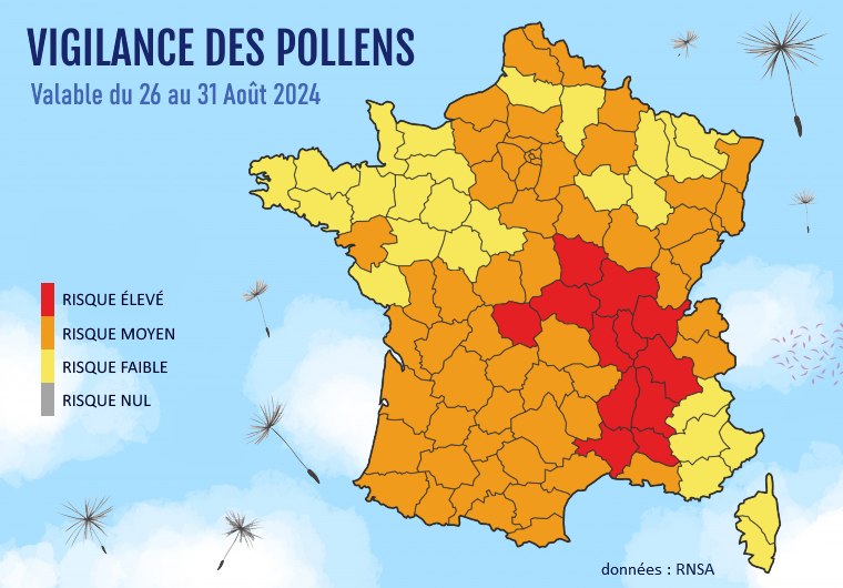 Carte de vigilance des pollens du 26 au 31 août 2024