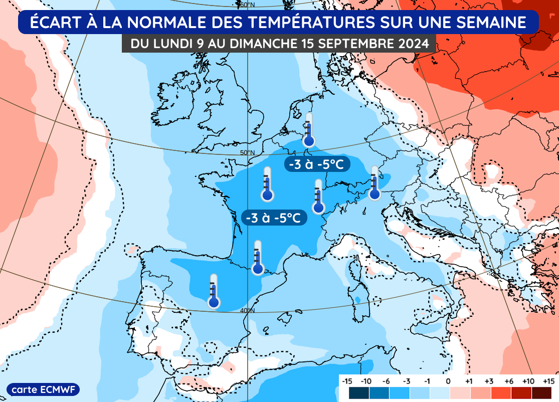 Anomalie thermique prévue en semaine du lundi 9 au dimanche 15 septembre 2024