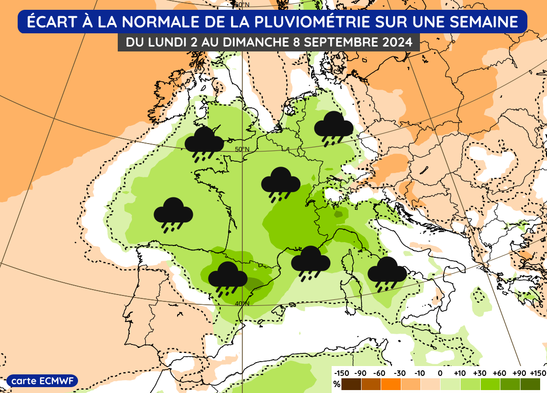 Anomalie pluviométrique du lundi 2 au dimanche 8 septembre 2024