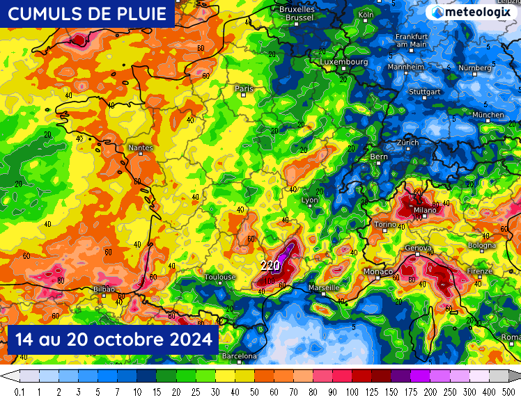 Cumuls de pluie du lundi 14 au dimanche 20 octobre 2024