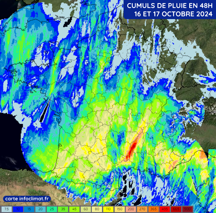 Estimation des cumuls de pluie des mercredi 16 et jeudi 17 octobre 2024 