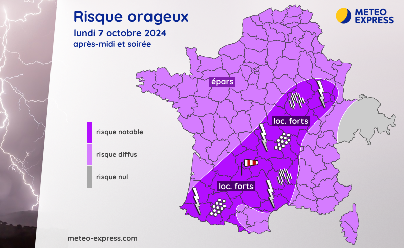 Risque orageux le lundi 7 octobre 2024 en après-midi et soirée