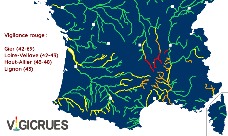 Carte de vigilance crues valable l'après-midi du jeudi 17 octobre 2024