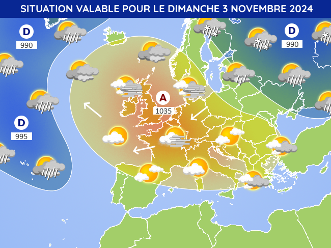 Situation météorologique en Europe pour le dimanche 3 novembre 2024