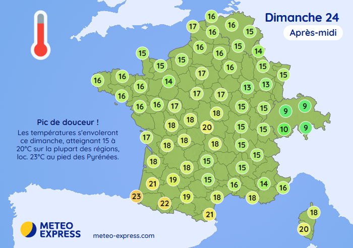 Températures maximales du dimanche 24 novembre 2024