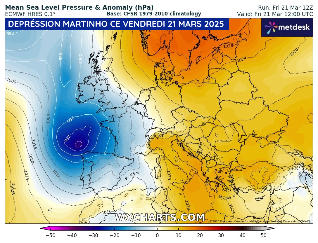 Dépression Martinho sur le golfe de Gascogne ce vendredi 21 mars 2025