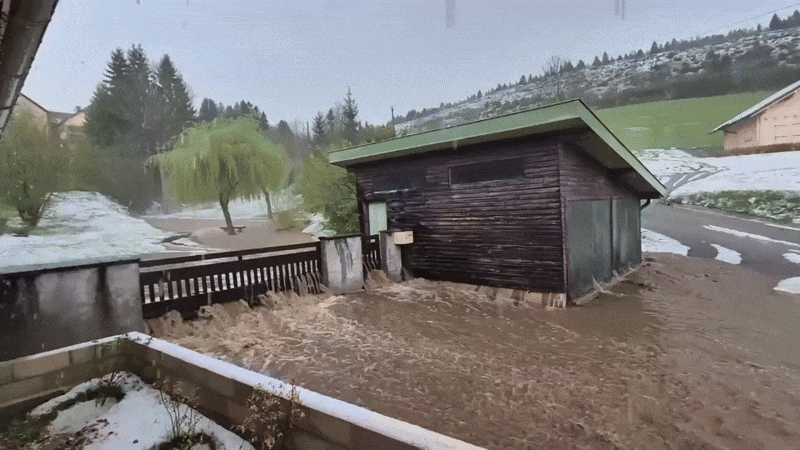Inondations à Foncine-le-Haut (39) ce lundi 28 avril 2025