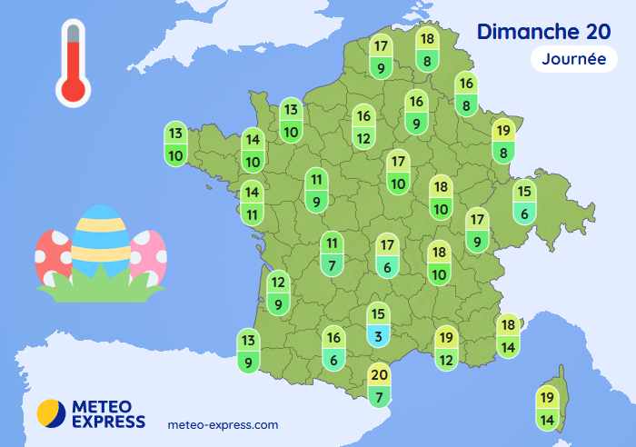 Températures pour le dimanche 20 avril 2025