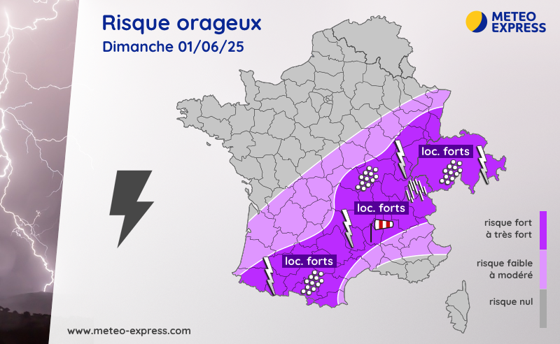Risque orageux pour le dimanche 1er juin 2025