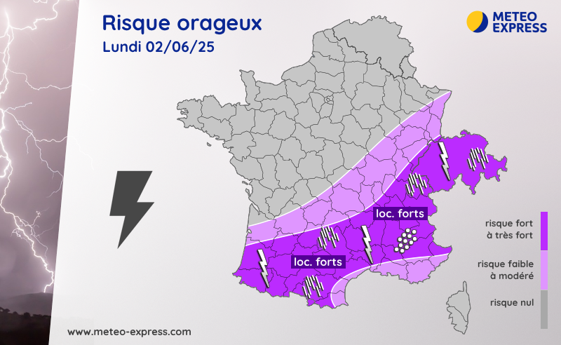 Risque orageux pour le lundi 2 juin 2025